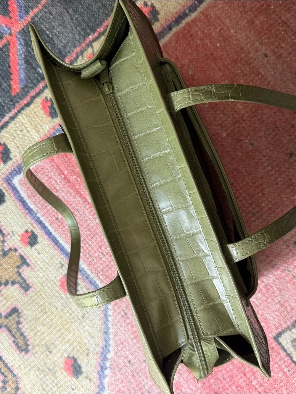 BEIS Olive Green Croc-Embossed Work Tote